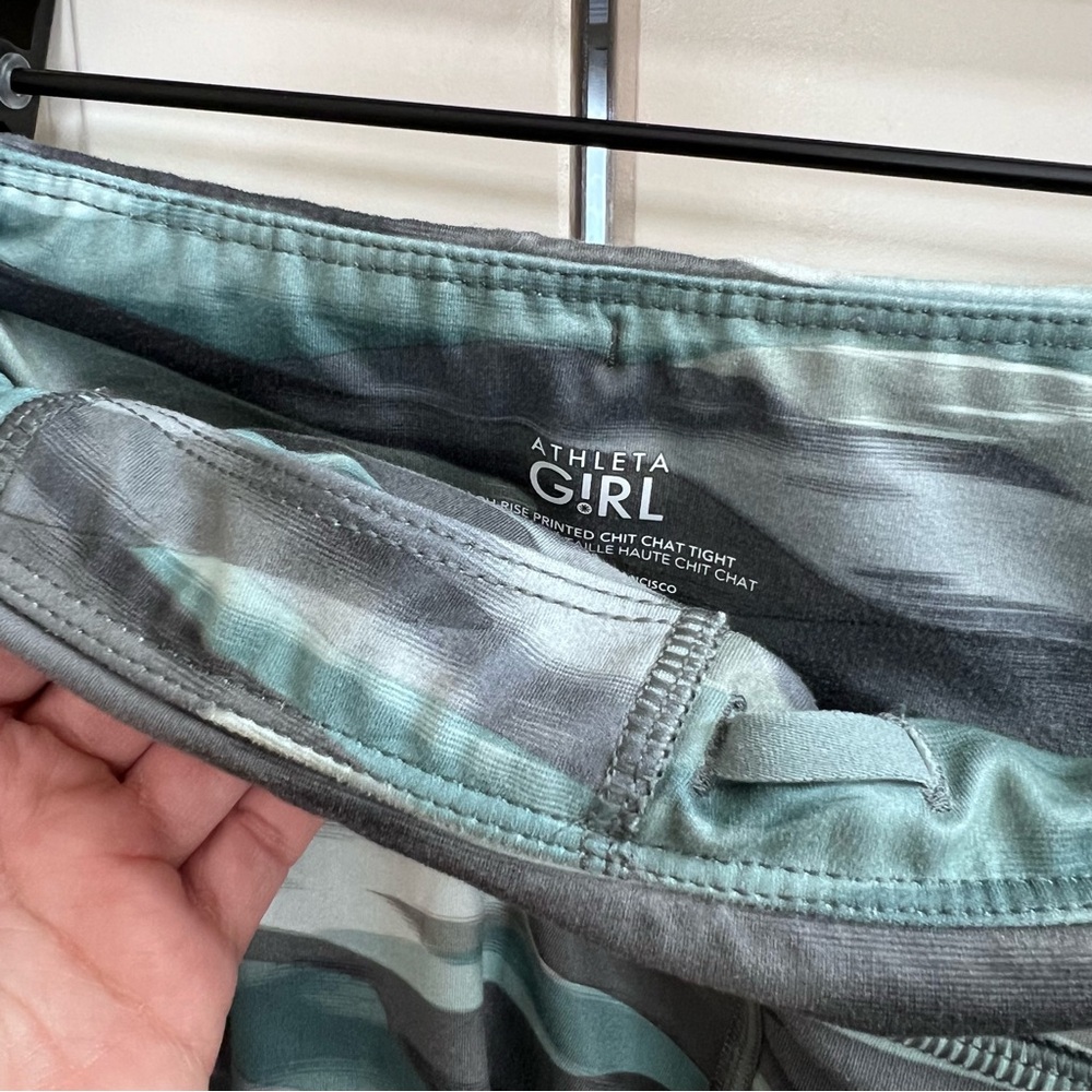 Athleta Girl High Rise Printed Chit Chat Legging in Green/Gray, Size L/12 - Picture 7 of 9